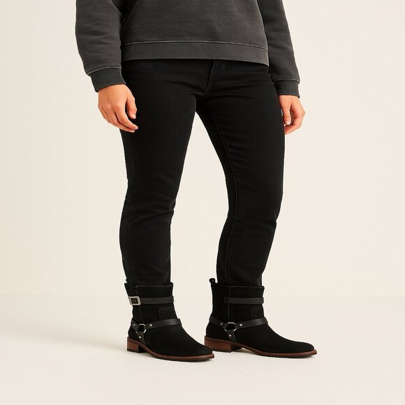 UGG Endell Black Suede Leather Harness Moto Boots Women’s Size 8 - Picture 1 of 7